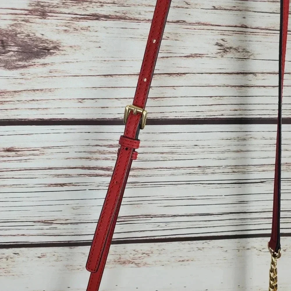 Michael Kors Jet Set East West Signature Brown/Red/Gold Perforated Crossbody Bag